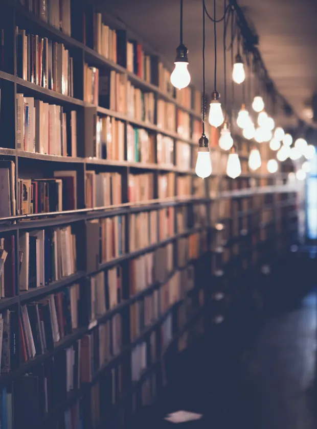 Bookshelves lined with mental health and DBT resources