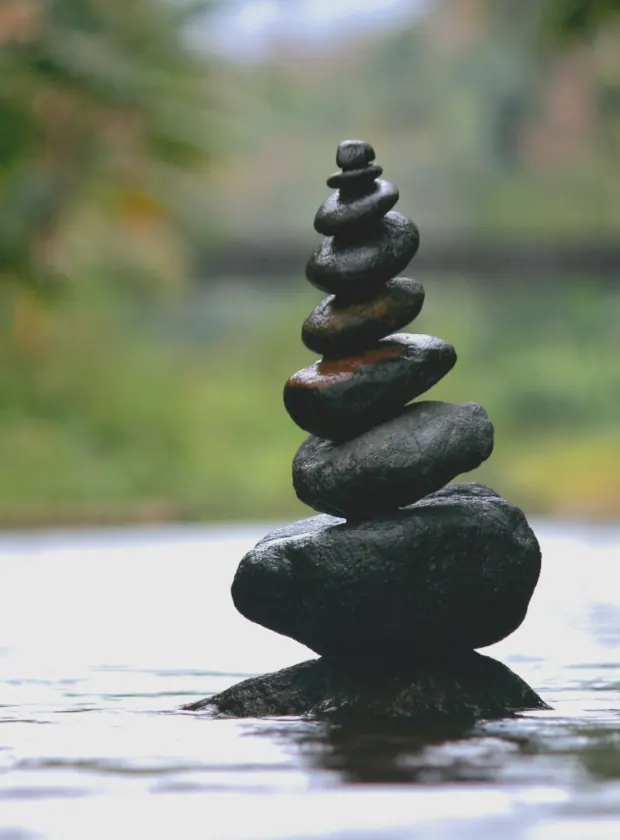 Balanced stack of smooth river rocks